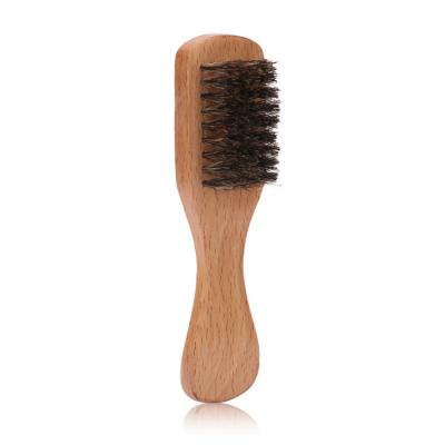 China Beard Care Logo Natural Beech Wood Long Custom Handle Boar 100% Stiffen Mustache Beard Wood Hair Brush for sale