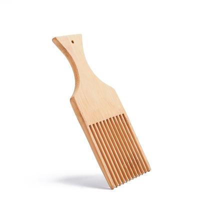 China Beard Care Customized Wide Tooth Comb Afro Pick Natural Bamboo Wood Beard Hair Comb With Handle for sale