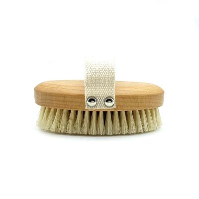 China All Natural Logo Oval Shape Handheld Boar Hair 100% Custom Bath Exfoliating Brush Dry Skin Wooden Body Brush for sale