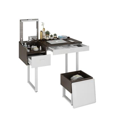 China Multifunctional modern design vanity makeup table luxury leather and dresser dressing table with mirror and stool for sale