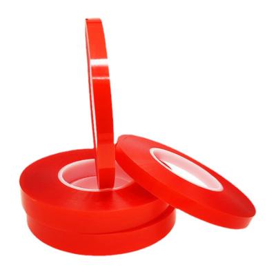 China Double Sided Bonding Clear Acrylic Waterproof Adhesive PET Polyester Tape High With Red Release Film Waterproof Bag Sealing No Printing for sale