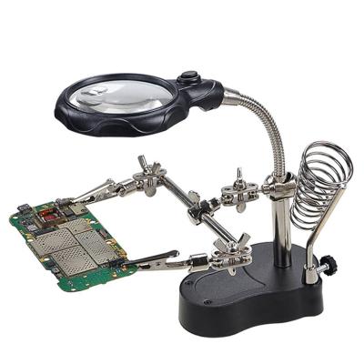 China Assembly Miniatures TE 801 Stand Hands LED Magnifier Welding Desktop Glass With 360 Degree Lens With Clamp for sale