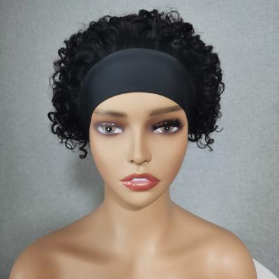 China Jerry Curl Peruvian Funmi Curly Headband Wig Remy Short Pixie Cut Human Hair Hairband Wigs For Color Women Full Machine Wig for sale