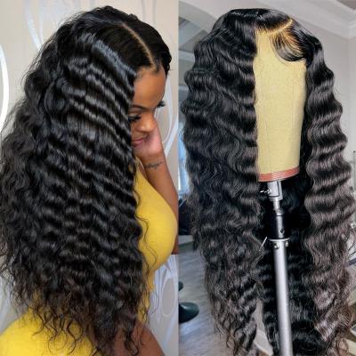 China Deep Wave 13x4 Water Wave Deep Wave Lace Front Wigs For Black Women Pre Plucked With Virgin Brazilian Remy Curly Human Hair Baby Hair Wig for sale