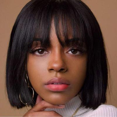 China Machine Made Bob Wig With Bangs Full Wave Human Hair Wig Cheap Price Silky Straight Virgin Hair Brazilian Hair Wigs For Black Women for sale