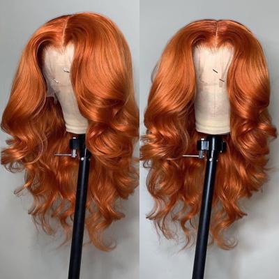 China Brazilian Remy Hair 150% 180% Density Hair Wigs Virgin Ginger Color Lace Front Body Wave Silky Straight Orange Color Wigs For Women for sale