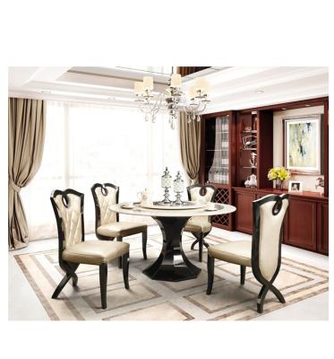 China 4 modern wooden chairs 6 chairs round marble dining tables set with rotating center for sale