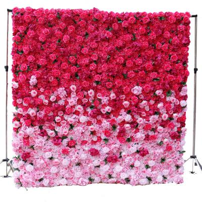 China 3D Touch Natural Pink White Silk Peony Rose Flower Panel Handmade Silk Material Flowers Wrap Artificial Flower Wall Backdrop for sale