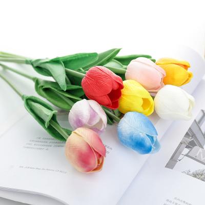 China Factory Direct Sale Good Quality Real Touch Natural Bulk Mini Tulip Artificial Flowers White Blue Tulip Artificial Flowers PU Touch for sale