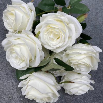 China Artificial Flowers Silk Rose Bouquet Natural Hot Cheap Price Sale Contact Wedding Decoration 9 Heads Rose White Bouquet for sale