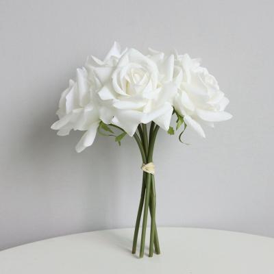 China Artificial Latex Rose Flowers Rose Bunch Flower 5 Heads Bouquet Wedding Decor Touch New Design Natural Modern Touch Real for sale