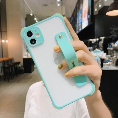 China Phone Accessories Candy Color Shockproof Corner Upgrade Anti-drop Hand Strap Phone Holder Case For iPhone for sale