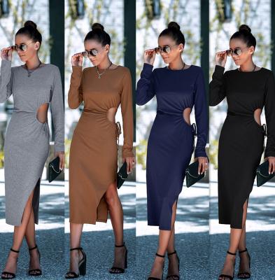 China 2021 Viable Knitted Waist Closure Dress Autumn Winter Soft Elastic One-Step Dress for sale