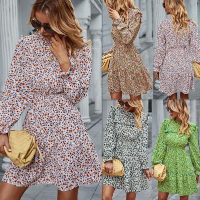 China 2021 viable European and American autumn winter dress print size fashion long sleeve temperament dress for sale