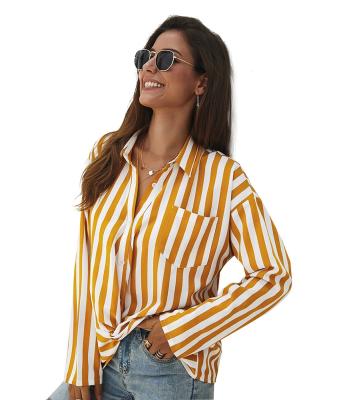 China Autumn Winter Anti-Shrink Long Sleeve Striped Chiffon Top Shirt for sale