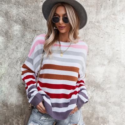 China Anti-wrinkle 2021 Autumn Winter Sweater Stripe Long Sleeve Top Elegant Women Sweater Top for sale