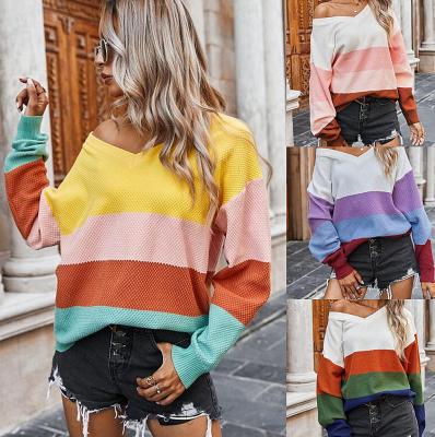 China Anti-Wrinkle Aw2021 Classic Stripe Contrast Sweater Womens Top Womens Wear for sale