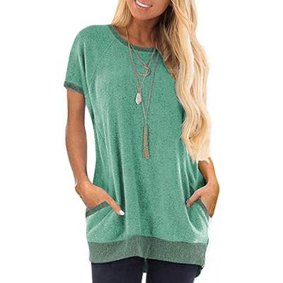 China Anti-Wrinkle Wholesale Cheap Round Neck Pocket Color Matching Women's Clothing T-shirt for sale