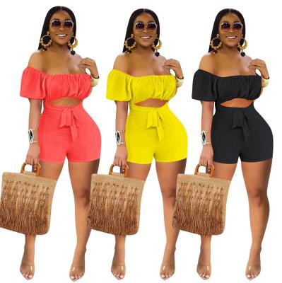 China 2021 New Solid Color Backless Shoulder Anti-Static One-Piece Casual Wide Leg Shorts For Ladies for sale