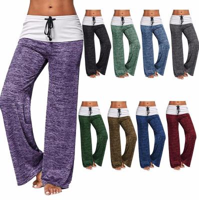 China 2021 European and American popular splice quick-drying wide leg pants breathable outdoor leisure yoga sports pants for sale