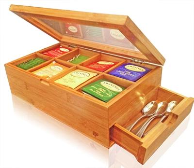 China Hot Sale Biodegradable Pine Beech Organized Bamboo Wooden Tea Box With Glass Plate for sale