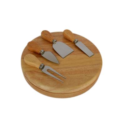 China Traditional Warm White Bamboo Wooden Round Cheese Cutting Board Set With Knife Set for sale