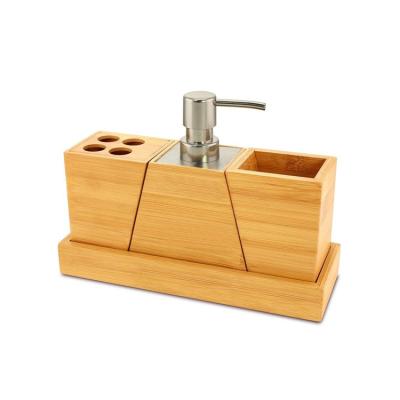 China Sustainable Holtel 3 Pieces Luxury Bathroom Bamboo Wood Accessories Set Eco - Friendly for sale