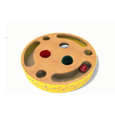 China Customized Color And Size Viable Round Cardboard Cat Toy Box Cork Pet Toy for sale