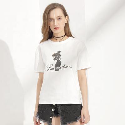 China 100% Sexy Women's Anti-Wrinkle Printing Tumblr Shirt Lady Cotton Girl Summer Basic Black T-shirt White O-Neck Wholesale for sale