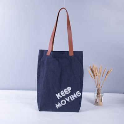 China Eco-friendly Custom Canvas Print Eco-friendly Denim Tote Bag Eco Friendly Jean Foldable Shopping Bag for sale