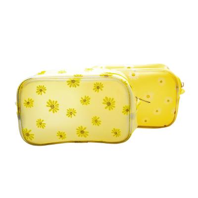 China Durable Rectangle Style Imitated TPU Cosmetic Bag Toiletry Bag Makeup Pouch With Daisy Patterns for sale