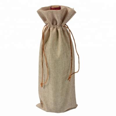 China Classic Wine Drawstring Jute Wine Bag On Customizing Sale for sale