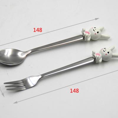 China Lovely Viable Decorative White Bunny Spoon And Fork Set Wholesale 2 Pcs for sale