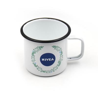 China Viable Custom Cheap Enamel Mug Stainless Steel Metal Camping Coffee Mug With Logo Printing for sale