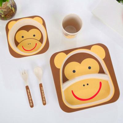 China BPA Free Environmental Friendly Tableware For Kids 5pcs Kids Dish Set BPA Free Cute Cartoon Bamboo Dish Sets With Cup for sale