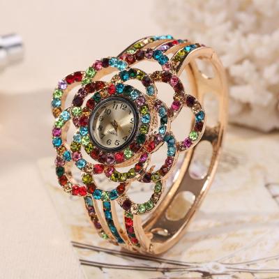 China Flower Diamond Wrist Watch power reservation design the new 2017 fashion ladies watch latest, Diamond Colorful Watch for sale