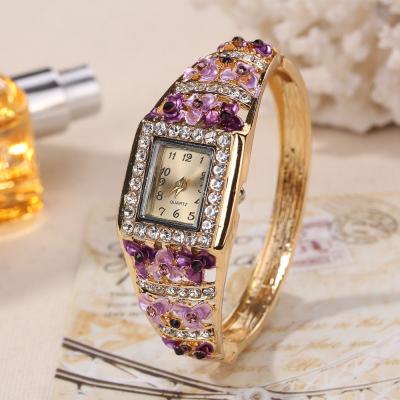 China Power Reservation Square Mirror Strap Quartz Wrist Watch Steel Wide Lady Diamond Luxury Watch for sale