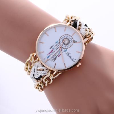 China New Auto Date Fashion Women Bracelt Watch Chain Rope Braided Dreamcatcher Watch for sale