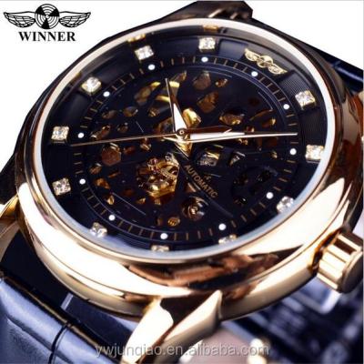 China Brand Automatic Top Luxury Winner Date Watches Color Men Mechanical Leather Strap Sapphire Crystal Automatic Watch for sale