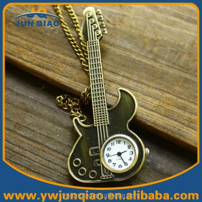 China Hot Sale Retro Antique Pocket Watch Guitar Quartz Watches Key Cheap Guitar Pocket Watch Chain Ring Necklace Pendant Gift for sale