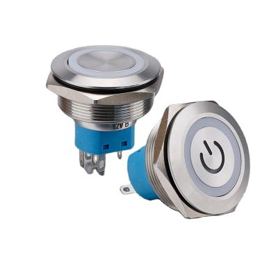 China Ring Symbol LED IP67 5Pin 12V Stainless Steel Waterproof 30mm Flat Main Push Button Switch for sale