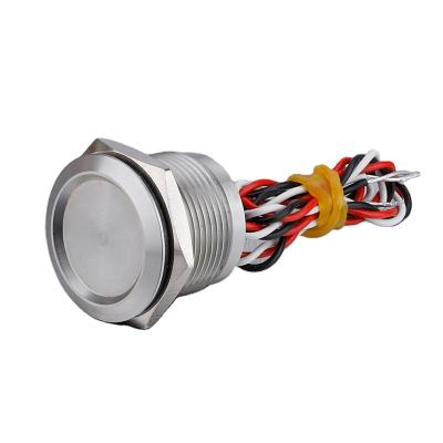 China Aluminum Oxide Stainless/Aluminum Alloy Good Design 1NO Ring Illuminated 19mm Latching Flat Head Led Metal Switch Waterproof Piezo Wire Lead for sale