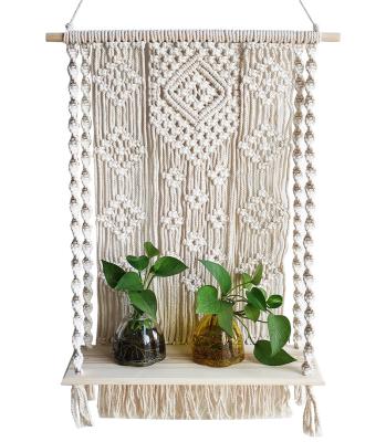 China 100% Art Decor Woven Rope Plant Indoor Outdoor Wall Hangers Boho Macrame Macrame Handmade Wall Hanging Shelf for sale