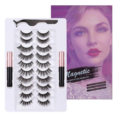 China Natural Long Magnetic Eyelash Set 10 Pairs 3D False Eyelashes And Tool Thick Magnetic False Eyelashes for sale