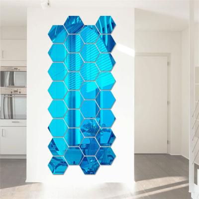 China Home Decoration 3d Hexagon Diy Golden Self Adhesive Home Wall Stickers Black Silvery Creative Warm Minimalist Mirror for sale