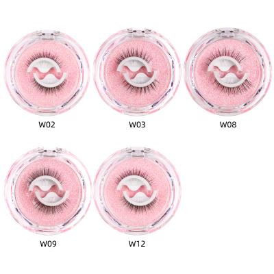 China New Self Adhesive Reusable Double Natural Fiber Eyelashes Glueless Tape Good Quality False Eyelashes for sale