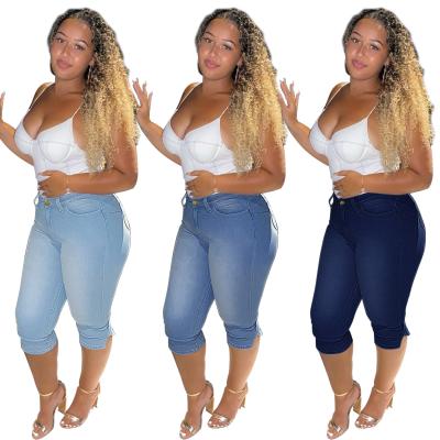 China New Arrival QUICK DRY XLL Plus Size 5XL Skinny Denim Midi Length Zipper Fly Ripped Split Women Jeans for sale