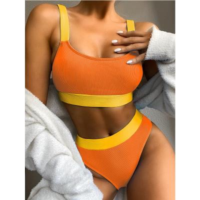 China Breathable Ribbed Elastic Band Side Striped Cover Up XLL-2021 Swimwear Woman 2 Piece Swimsuits for sale