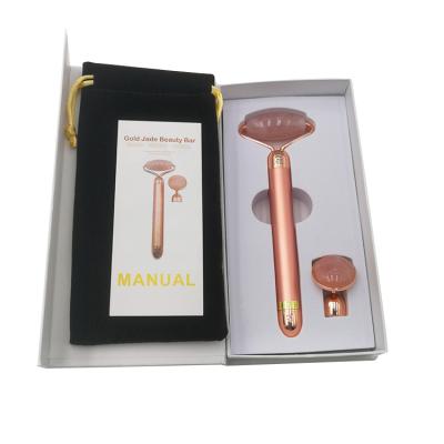 China Blood Vessel Removal 2 in 1 Rose Quartz Vibrating Jade Roller 6000 Electric Beauty Face Massage Roller for sale