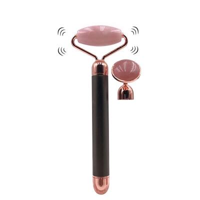 China Blood Vessels Removal 2019 New 2 in 1 Electric Vibrating Rose Quartz Jade Roller Facial Quartz Roller Massager for Women Skin Care for sale